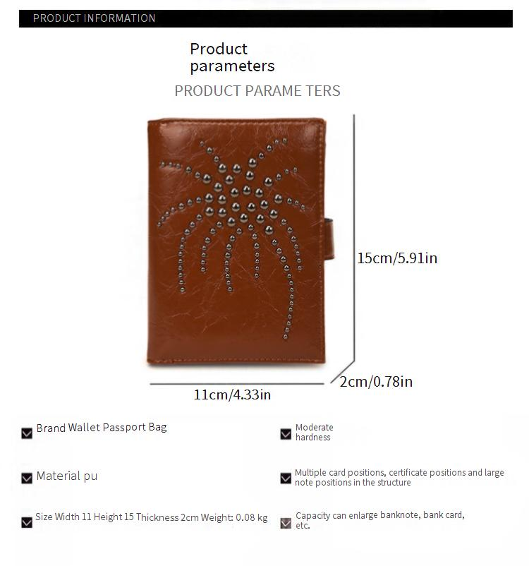 Multifunktionaler Reisepasshalter im Vintage-Stil mit Feuerwerksdesign und Nieten – kompakte Reisebrieftasche aus PU für Damen und Herren (Schwarz, Braun, Rot, Khaki)_voghion.com