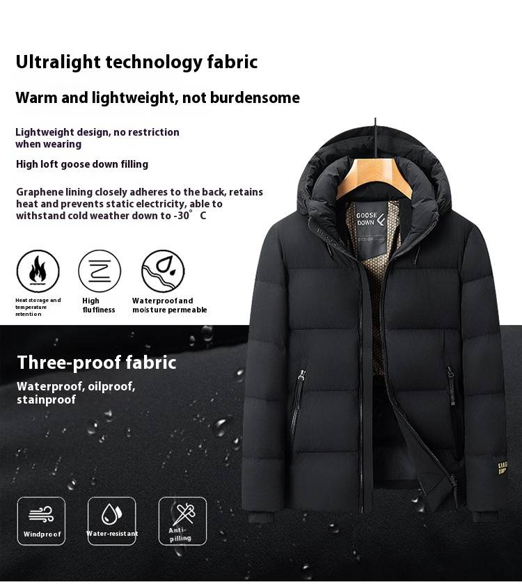 Herren-Winterdaunenjacke mit 90 % weißen Gänsedaunen, wasserdichter, winddichter Thermomantel für extreme Kälte -30 °C, Outdoor-Parka mit Kapuze für Schneesport_voghion.com