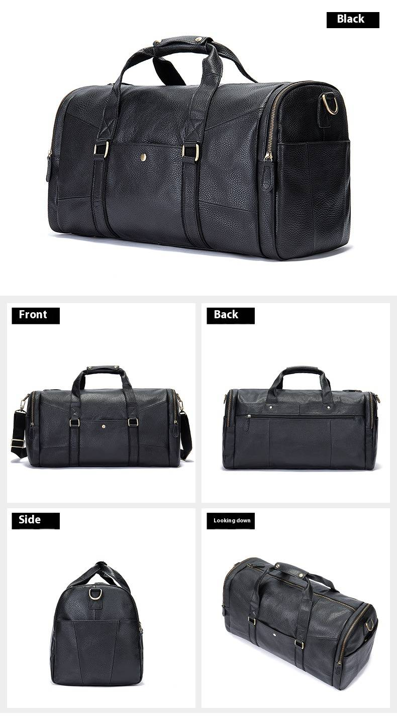 Men's Vintage Leather Travel Duffle Bag - Large Capacity 20-35L, Durable Genuine Leather, Classic Brown & Black For Gym, Outdoor & Business Trips_voghion.com