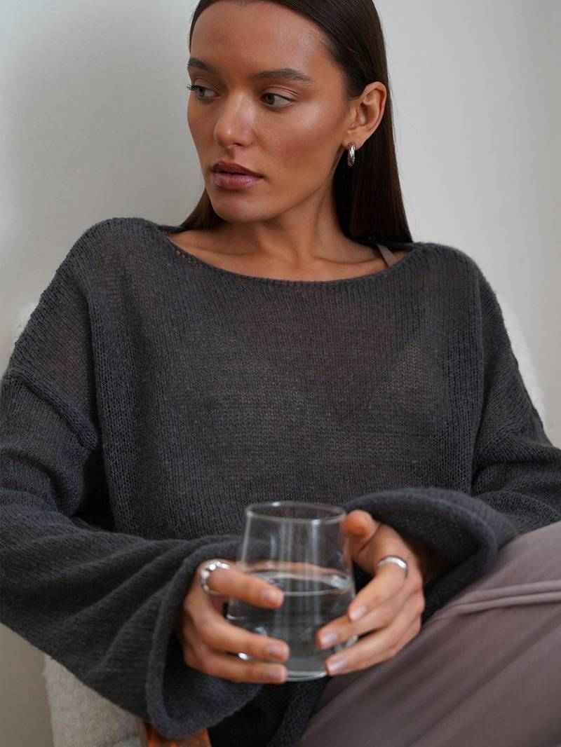 Damenbekleidung Eleganter Spitzen-Strickpullover Damen Herbstmode Lockere Passform Rundhals Langarm Boho Chic Top_voghion.com