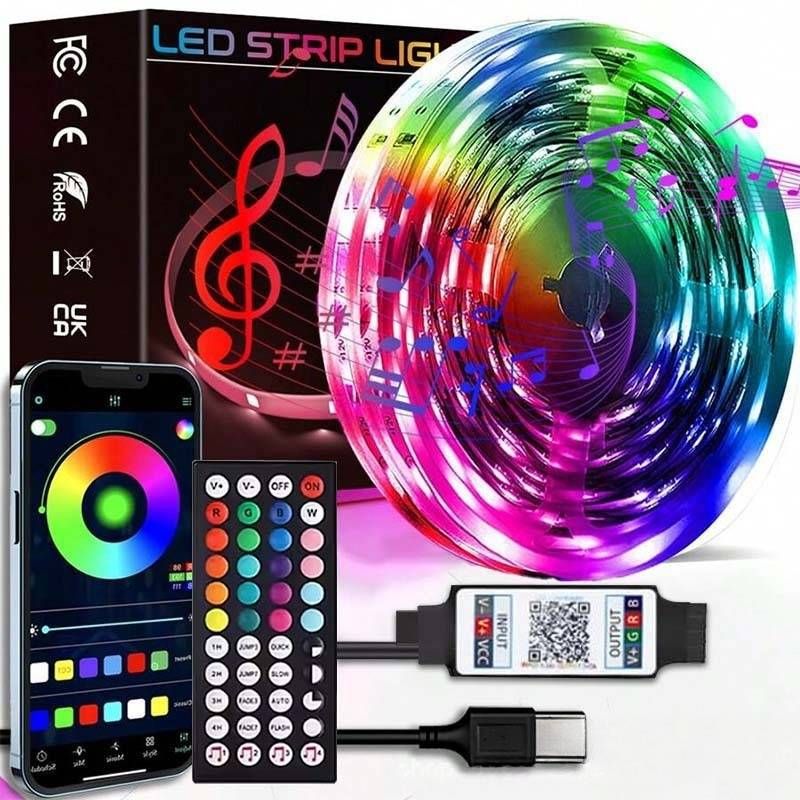 Bande lumineuse LED RVB intelligente 5 V avec Bluetooth et télécommande IR 44 touches - Puces LED 3535, contrôle par application, rétroéclairage TV, décoration d'intérieur DIY, 16 LED/m_voghion.com