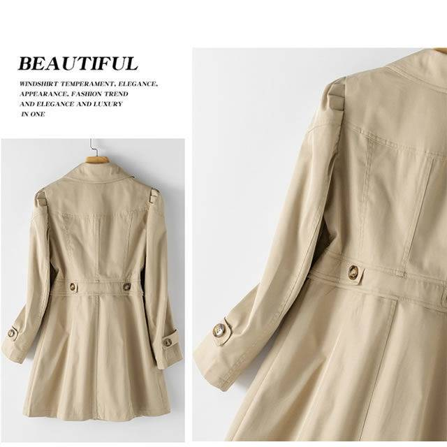 Women's Long Trench Coat Slim Fit Casual Jacket Loose Style Plus Size Spring Autumn Outerwear_voghion.com