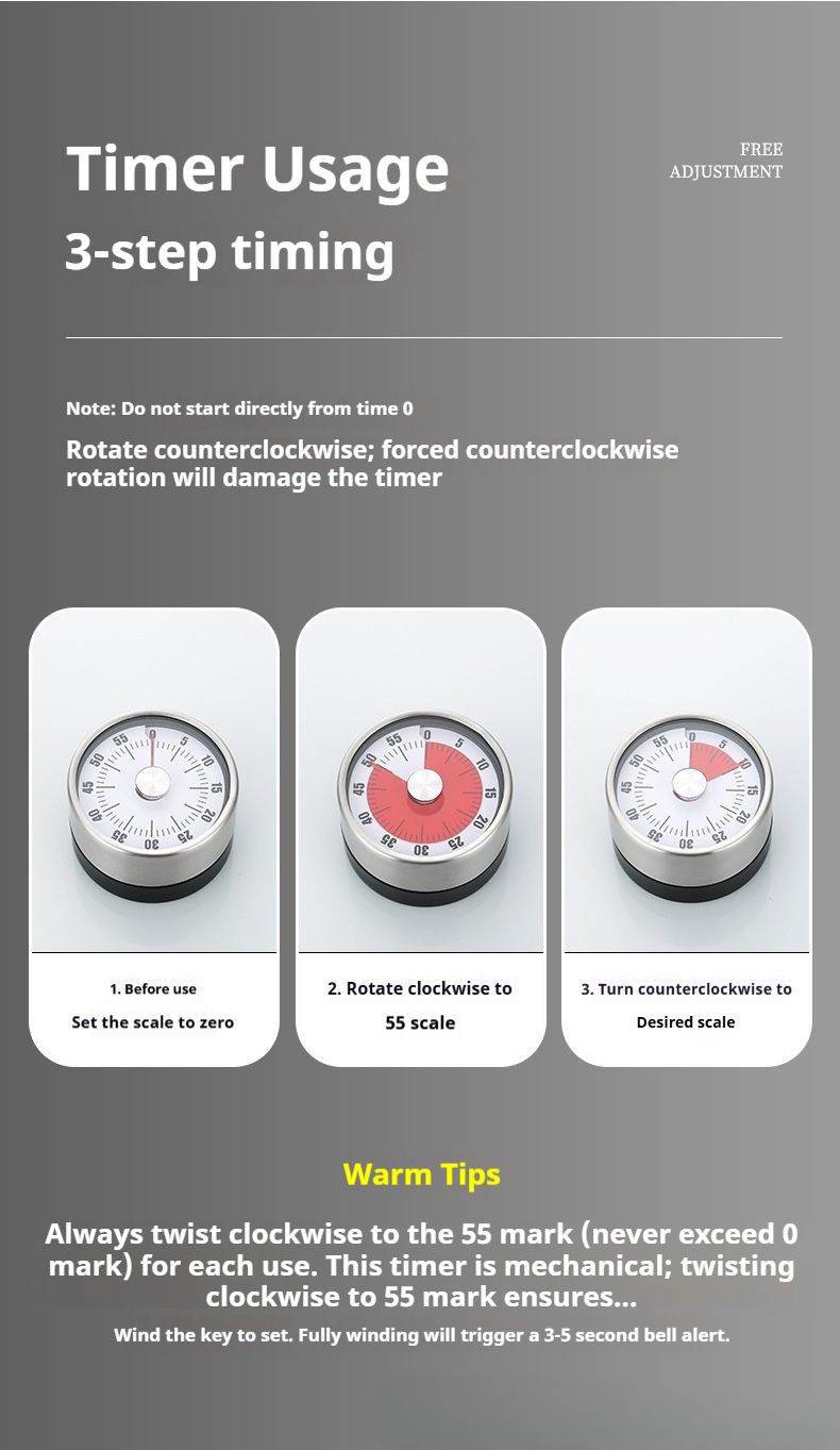 Modern Minimalist Mechanical Timer With Magnetic Base – Silent Visual Countdown For Kitchen, Study & Office (White/Black/Red, No Battery Needed)_voghion.com