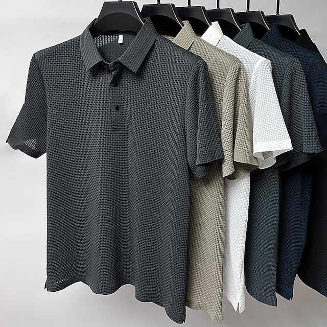 Instagram High-end mesh ijszijde T-shirt met korte mouwen Heren overhemdkraag Zomer effen kleur Nieuw glijdend materiaal Polo_voghion.com