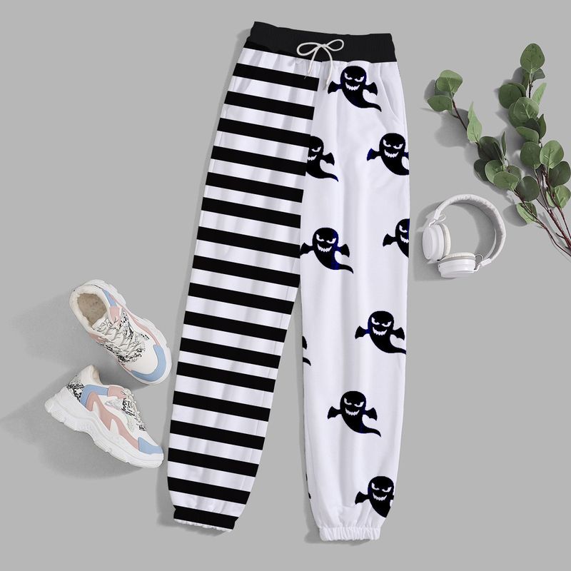 Pantaloni casual versatili a vita alta con gamba larga e stampa digitale 3D Halloween Series 2023 da donna_voghion.com