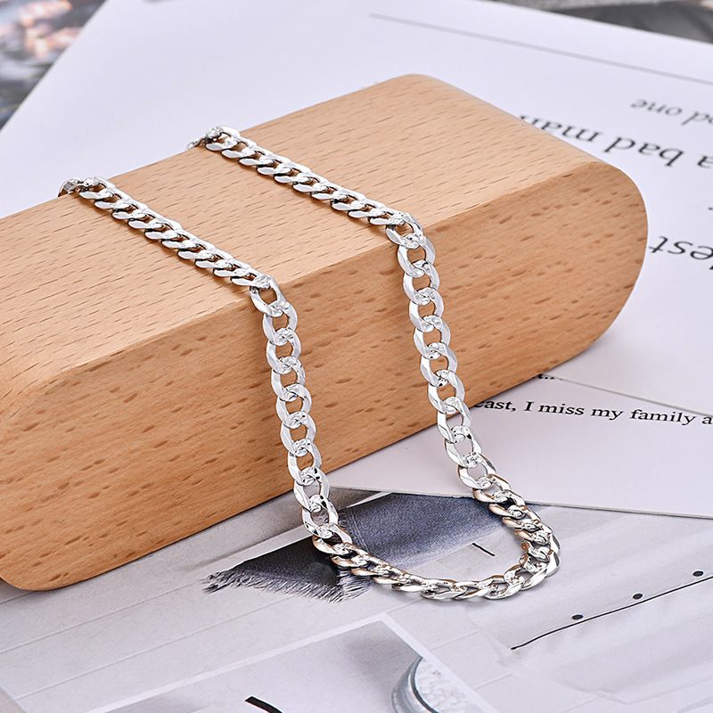 Collana S stile semplice puro, frusta da cavallo da uomo, gioielli in argento, spessa, lunga e corta, catena cubana intagliata e goffrata_voghion.com