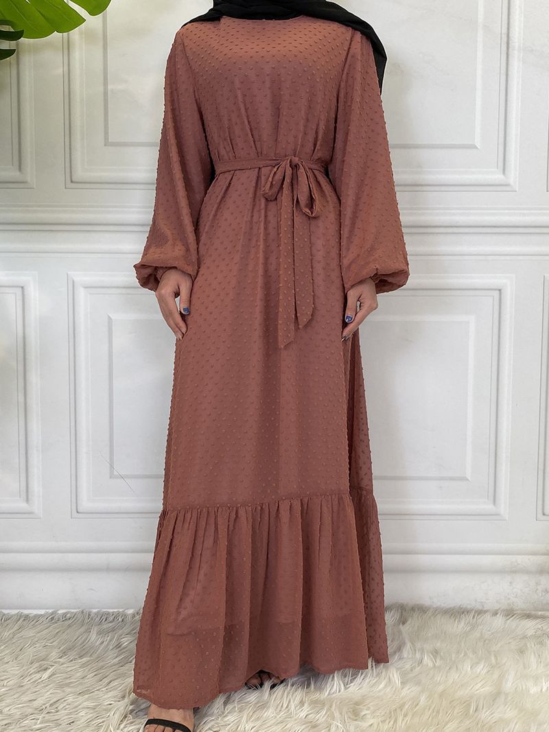 Laatste moderne mode Ruffle Polka islamitische kleding Kaftan met voering Vrouwen moslim Maix Casual jurk Abaya_voghion.com