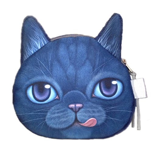 Lihao Zabawny Kot Twarz Głowa Odcisk Mini Portfel Portfel Torebka Na Monety Zamek Błyskawiczny Prezent Dla Dzieci-Biały_voghion.com