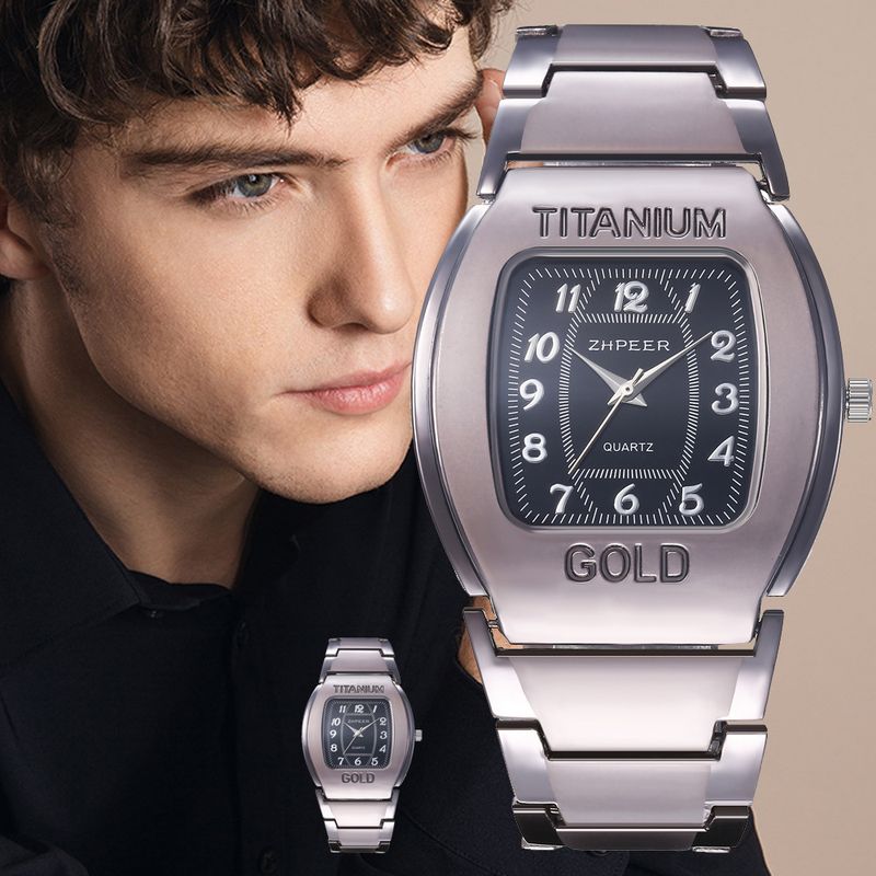 Orologio al quarzo casual da uomo in lega di titanio con quadrante quadrato a barilotto, in saldo_voghion.com