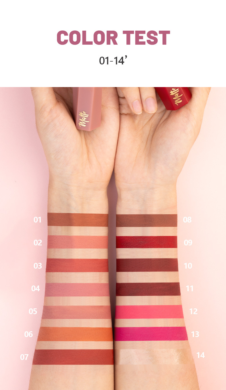 Pudaier 14 Farben Samt Matt Lippenstift Antihaft-Cup Lipgloss Lippenstift Samt Textur_voghion.com