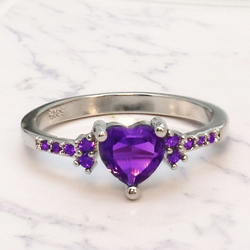 Natürliche Amethyst Zirkonia Silber Mode Hochzeit Herzförmigen Ring Schmuck Mädchen_voghion.com