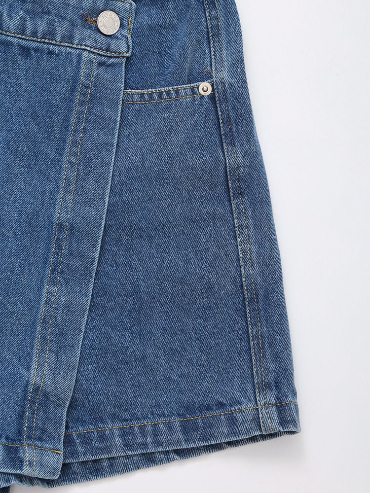 Damenbekleidung Kurzes Jeanshemd Zweireihiger Jeansrock Hosenanzug_voghion.com
