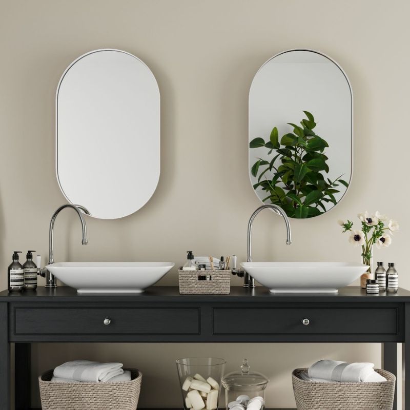 Specchio da bagno mobiletto da incasso ovale e regolabile con ripiani specchio in metallo per medicinali 20x34 pollici con cornice a parete_voghion.com