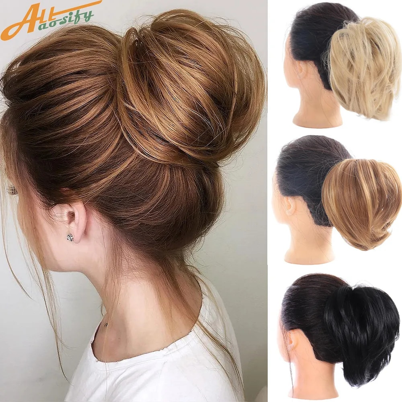Allaosify Synthetic Hair Buns Chignon Straight Black Pink Red Blonde Scrunchie With Elastic Band Ponytail Extensions For_voghion.com
