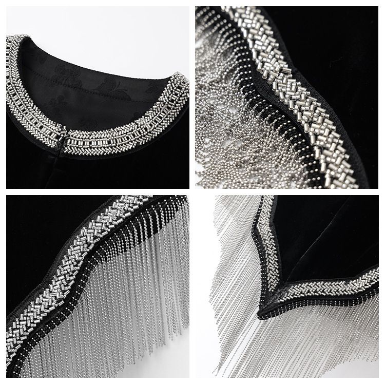 Abito da sera cheongsam abbinato di alta qualità retrò 2025 che trasuda nobile moda in seta di gelso con scialle nero per donna N2056_voghion.com