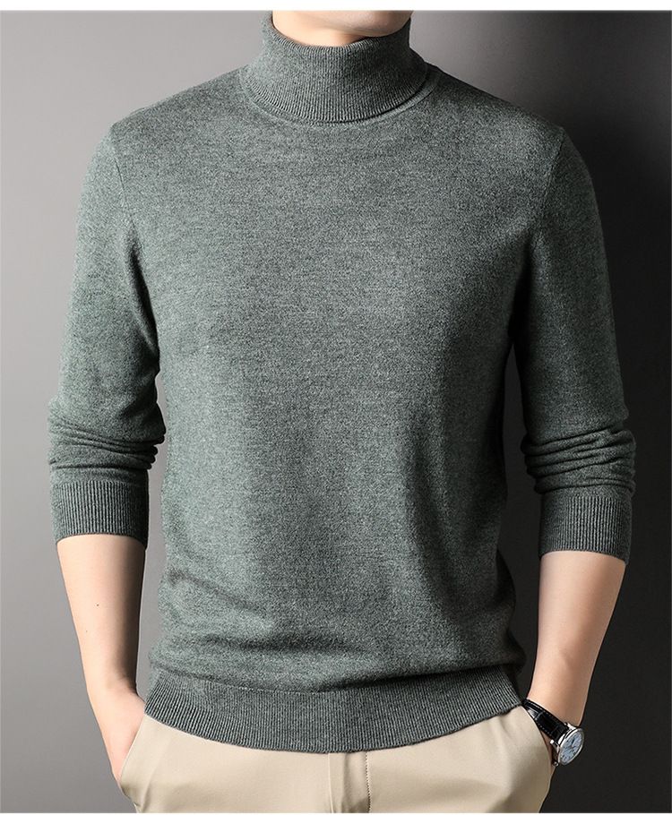 Maglione di lana per uomo autunno e inverno, abbigliamento maschile di mezza età, maglione di base lavorato a maglia multicolore, maglione a collo alto con interno in lana_voghion.com