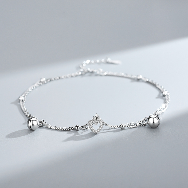 Fußkettchen aus reinem Silber mit Herzglocke für Damen, einfache Fußkette im Ins-Stil, Geschenk für Freundin oder Freundin_voghion.com
