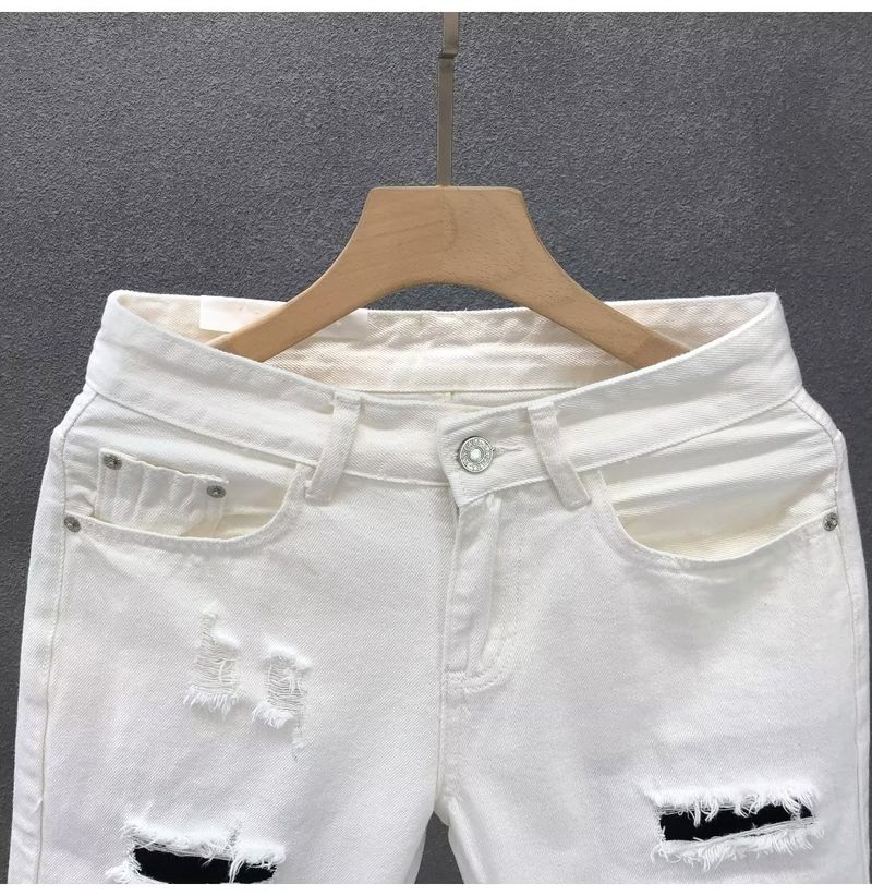 Herenkleding Zomer Dunne Versleten Gescheurde Denim Shorts Herenmode Merk Losse Rechte Vijf-punts Retro Middellange Broek_voghion.com