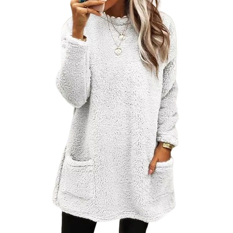 2025 Ny Dam Långärmad Plysch T-shirt med Pocket och Hoodie_voghion.com