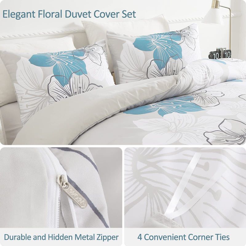 Set di biancheria da letto traspirante con motivo floreale in morbida fibra, tre pezzi, copripiumino e copripiumino._voghion.com