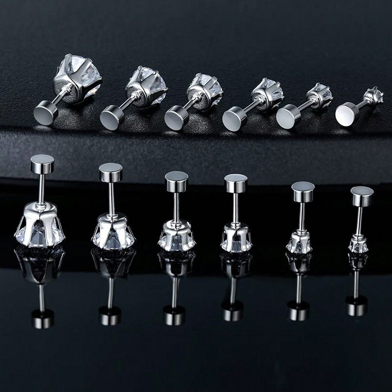 Ensemble de boucles d'oreilles en acier inoxydable et zircon de qualité supérieure - 6 paires de clous hypoallergéniques pour hommes et femmes, design géométrique minimaliste (3-8 mm)_voghion.com