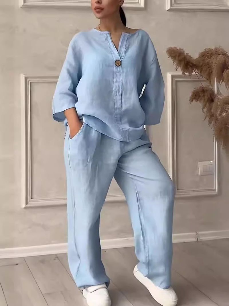 Ženska oblačila Moda Udobni ohlapni vrhovi Široke hlače Casual Bombažna lanena obleka_voghion.com