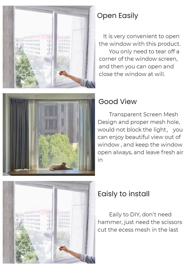 Selbstklebendes magnetisches Moskitonetz für Fenster, kein Werkzeug erforderlich, einfach zu installieren, DIY-Insektenschutznetz mit Klettband für Türen und Fenster_voghion.com