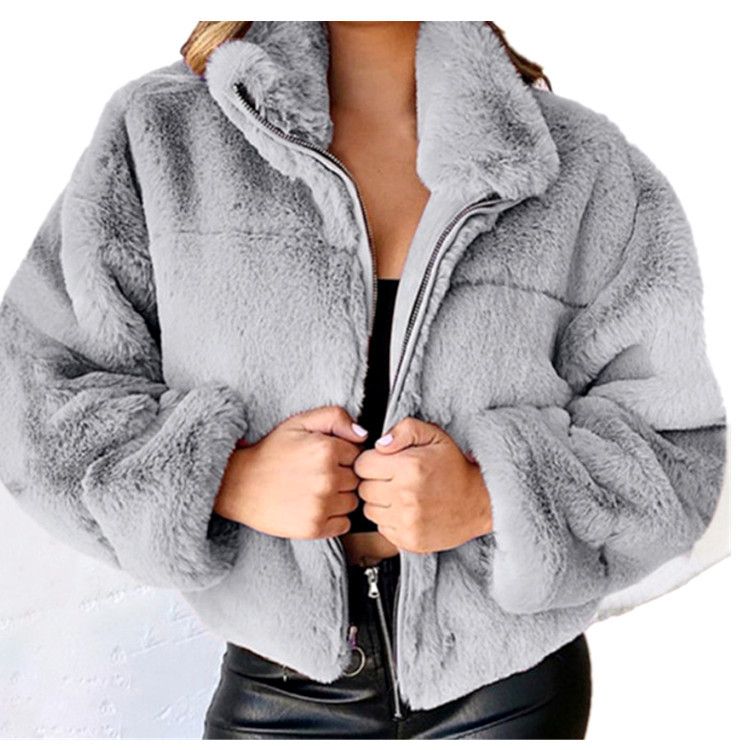 Women's Clothing autumn and winter rabbit fur zipper cardigan plush warm jacket_voghion.com