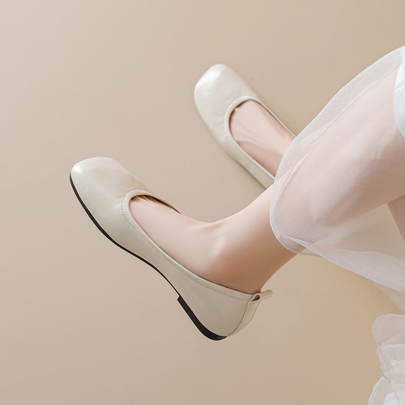 Zapatos de abuela retro con punta cuadrada, zapatos sencillos para mujer, suela plana, un pedal, suela blanda, boca baja, zapatos para desplazamientos diarios._voghion.com
