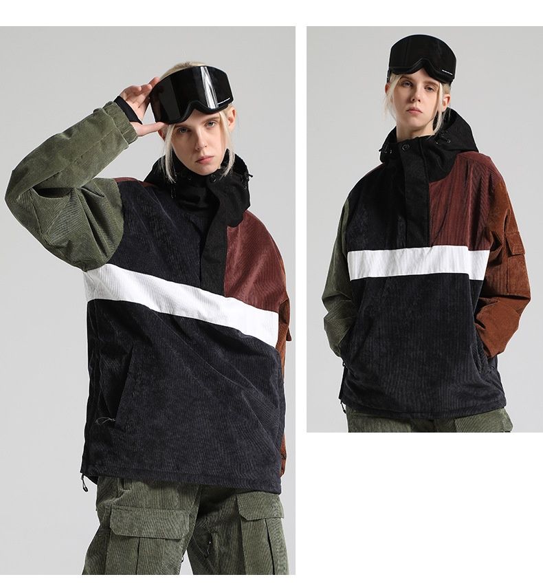 001 001 Women's Patchwork Color-Block Corduroy Windproof Warm Single And Double Board Export Sports Outdoor Ski Suit For Men_voghion.com