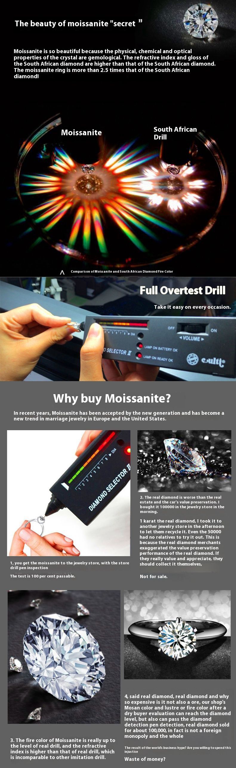 Bague de mariage en argent pur avec diamant Mosang pour femme, classique, tête de taureau, légère, luxueuse, imitation 1 carat, Internet_voghion.com