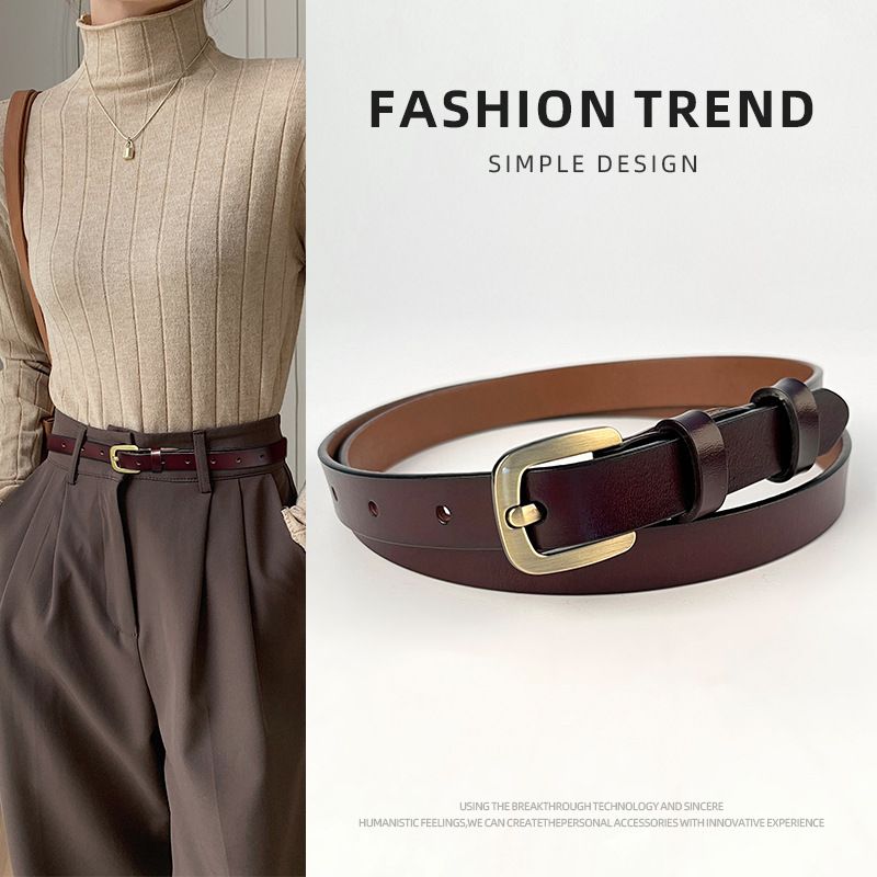 Dujuan Bird Retro Genuine Leather Versatile Cowhide Women's Japanese Square Buckle Belt_voghion.com