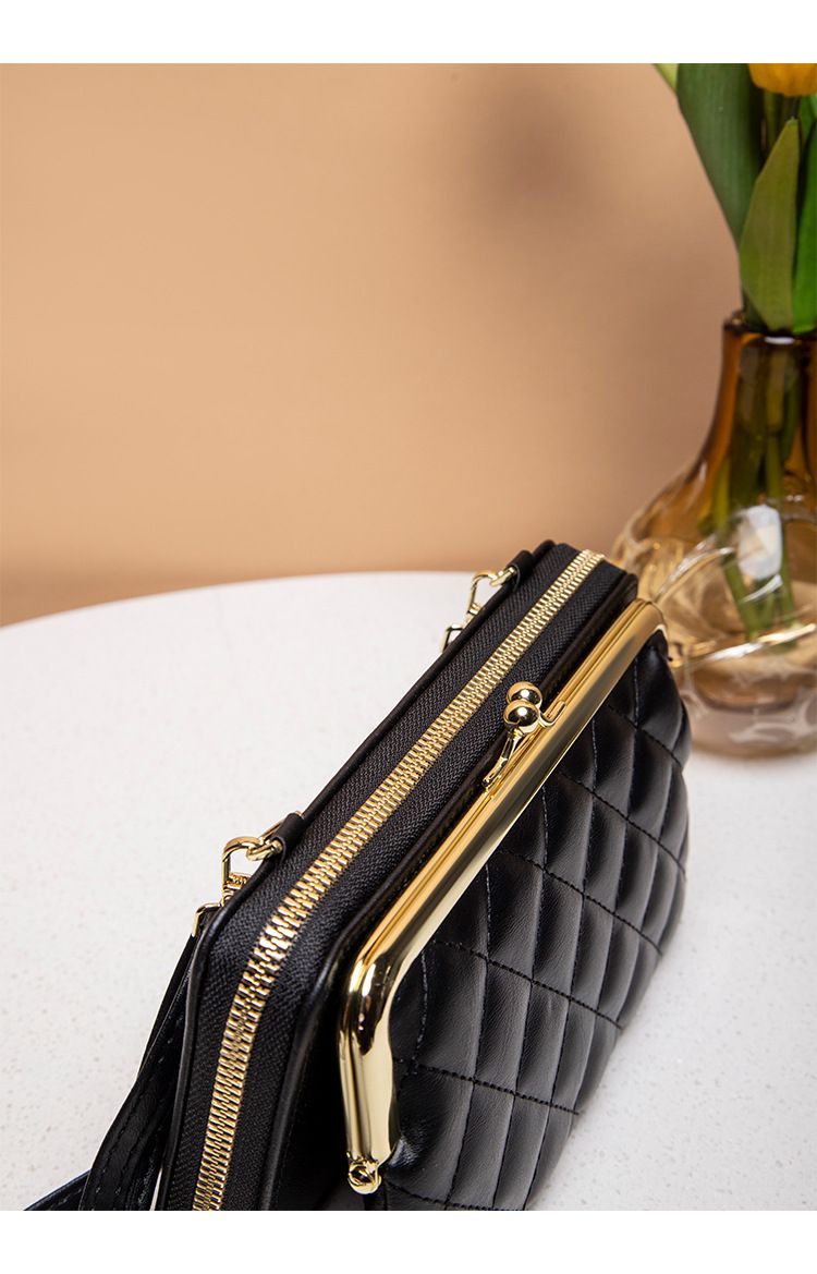 Gewatteerde crossbodytas voor dames met rits en draaisluiting - Lange portemonnee met twee vouwen, telefoonhoesje, stijlvol minimalistisch ontwerp_voghion.com