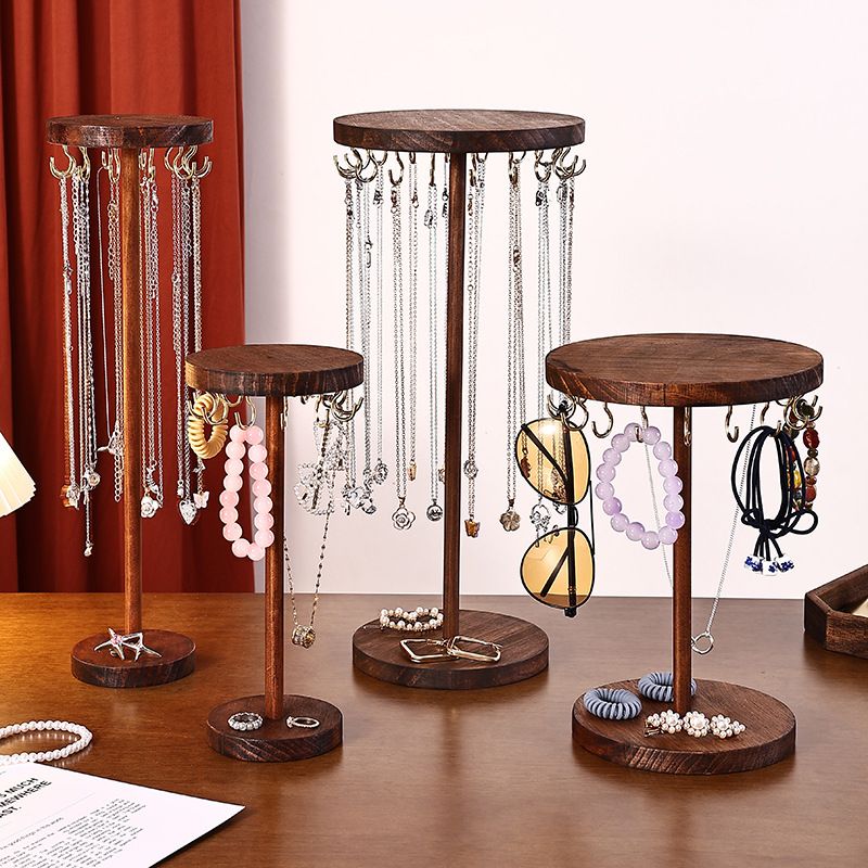 Walnut Color Creative Round Hook Necklace Display Sweater Chain Stall Live Streaming Jewelry Stand Solid Wood_voghion.com