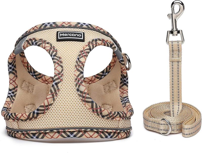SQCLV Soft Mesh Dog Harness And Leash Set, No-Chock Step-in Reflective Breathable Lightweight Easy Walk Escape Proof Vest Harnesses With Safety Buckle_voghion.com