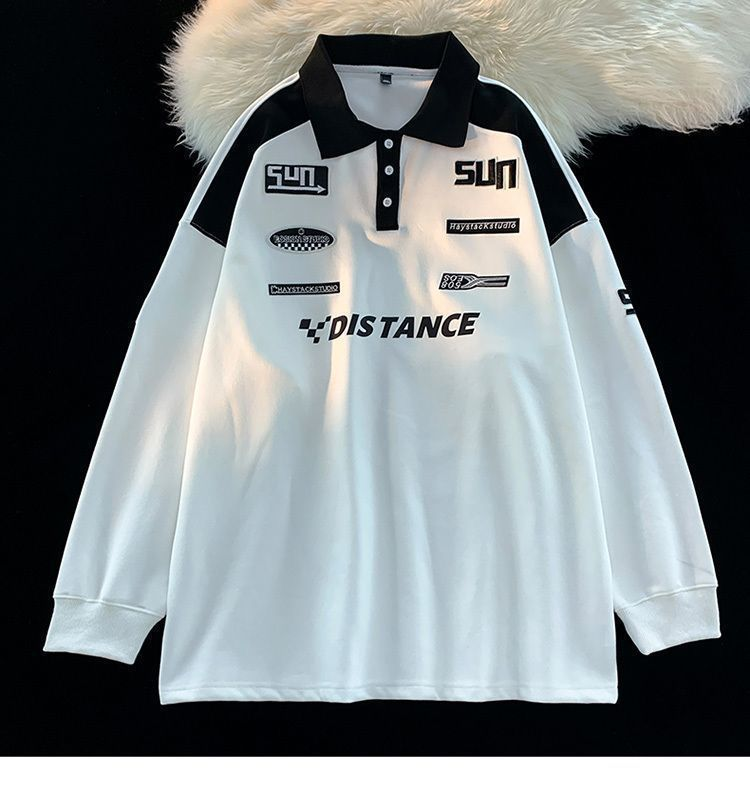 Sudadera con capucha retro americana para hombre, camisa polo de marca de moda, traje de carreras con solapa de manga larga, top de tendencia, primavera y otoño 2024_voghion.com