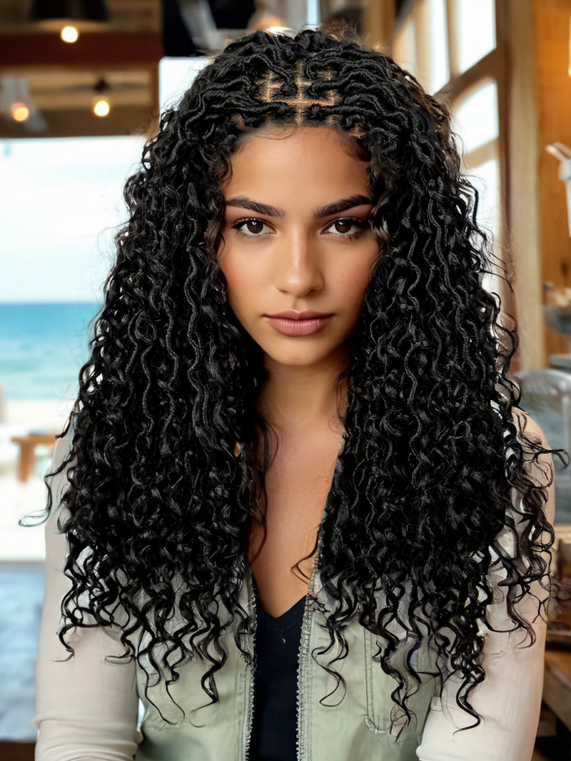 New 9*6 lace front braid head with wig 200% density Long braid mixed wave shape chemical fiber wig head cover_voghion.com