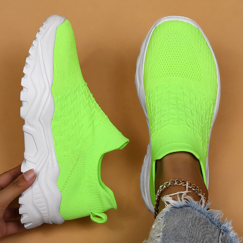 Grote maat sportschoenen voor dames, ademende vliegende gebreide sokken, schoenen met eenstaps luie schoenen_voghion.com