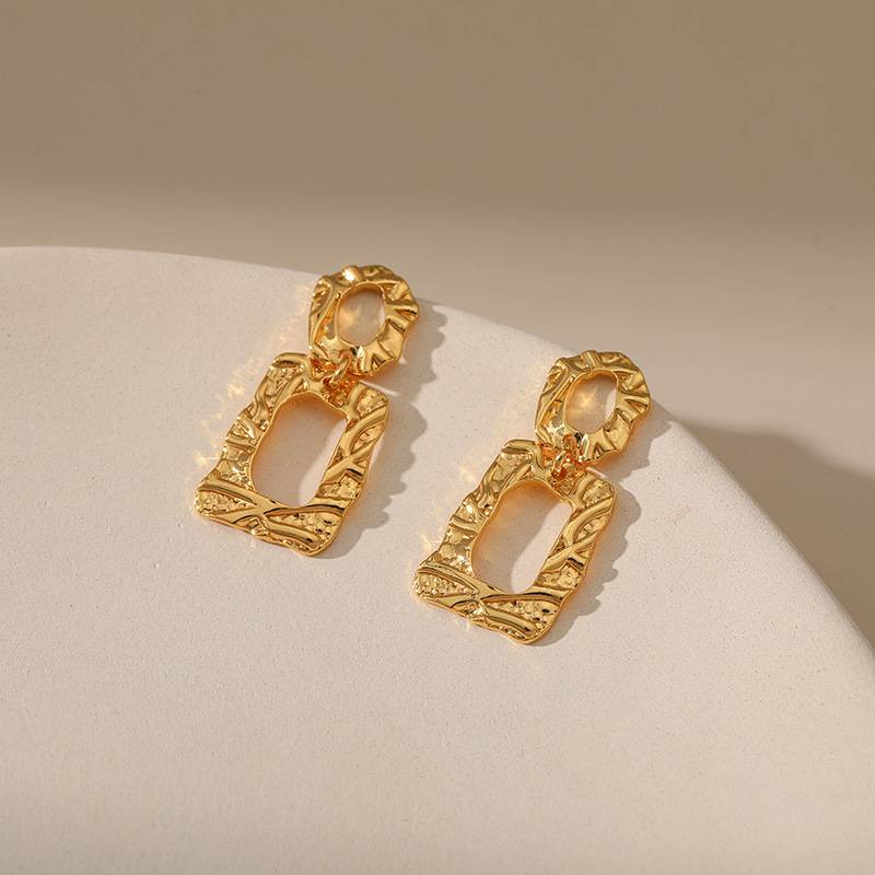 Irregular bump design studs Metallic square earrings_voghion.com