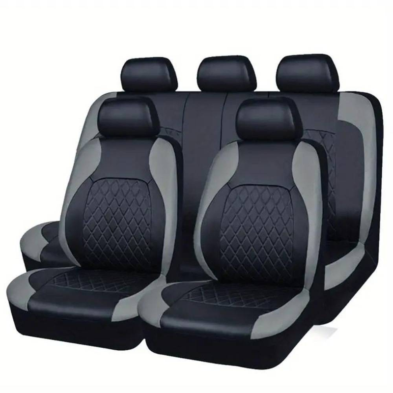 Upgrade Your Car Interior with 9Pcs/Set Quilted Leather Thread Pressing Seat Covers - Airbag Compatible & Breathable!_voghion.com