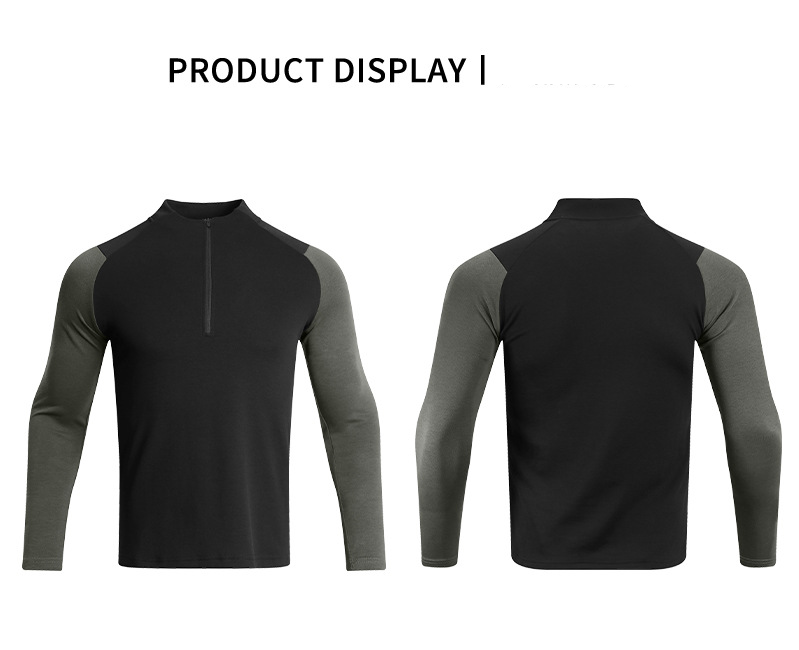 Herrenbekleidung Fitnesskleidung Herren Langarmshirt mit halbem Reißverschluss Training Schnelltrocknende Kleidung Arbeitskleidung Reitsport Laufkleidung Lange Ärmel_voghion.com