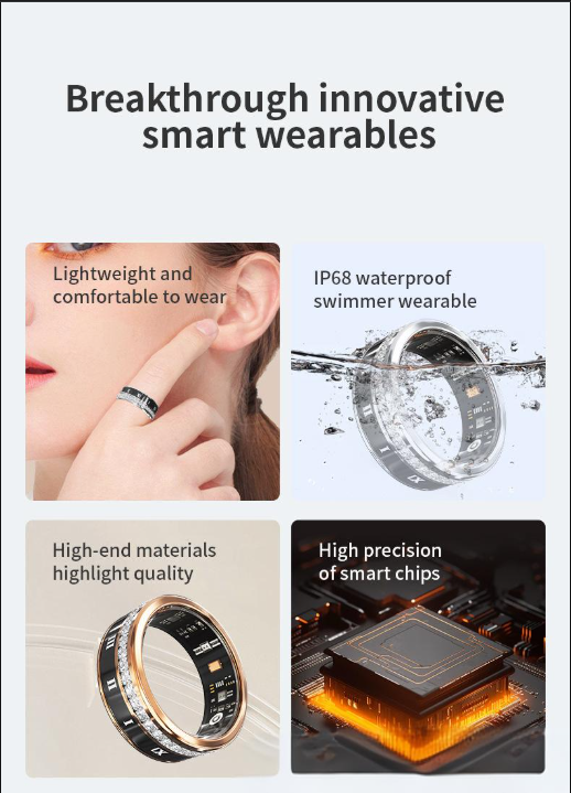 Smart Electronics Ring Titan Stahlring Männer und Frauen personalisierte Ehering Schmuck Bluetooth wasserdicht Schrittzähler Schlaf Herzfrequenz_voghion.com