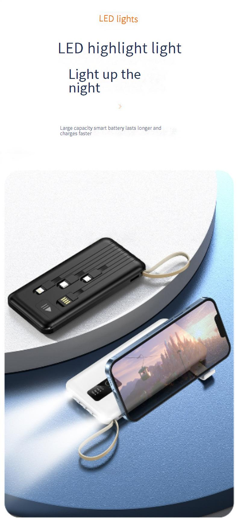 Akcesoria do telefonów komórkowych Power Bank Szybkie ładowanie 20000 MAh Duża pojemność z wbudowanym przewodem Przenośny prezent Mobilny Power Bank_voghion.com