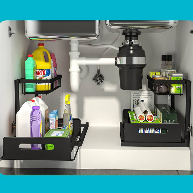 Kitchen Storage Rack, Seasoning Rack Under Sink, Washbasin, Pull-out Countertop, Organizing Rack, Bathroom Storage Rack_voghion.com