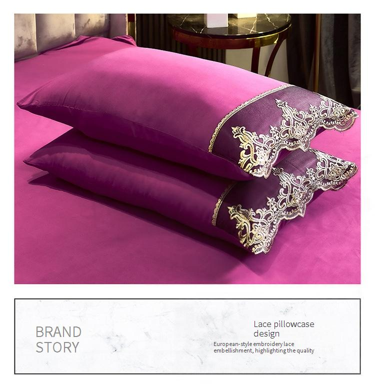 Copriletto di lusso in flanella con pizzo ricamato, set da 4 pezzi - Elegante gonna da letto con copripiumino_voghion.com
