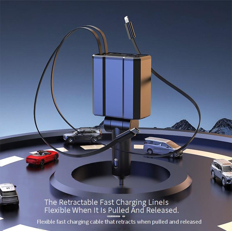 Car Chargers Super Fast Charging One To Four Retractable Wire Multi Function Cigarette Lighter_voghion.com