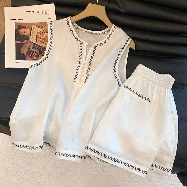 Women's Clothing Cotton Suit For Women Summer Simple Temperament Versatile Casual Vest Shorts Two Piece Suit_voghion.com