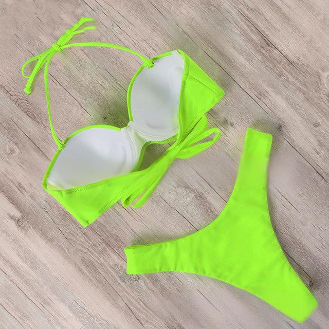 Kadınlar İçin Düz Renk ve Hayvan Desenli Bikini Takımı - Balenli Seksi Yüksek Elastik Mayo, Plaj Tatili ve Havuz Partisi İçin_voghion.com