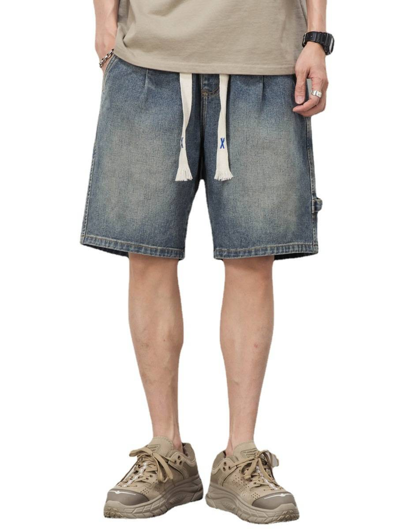 Men’s Distressed Denim Shorts – Retro Washed Elastic Waist 5-Inch Inseam, Loose Fit Streetwear For Summer (Light Blue, Sizes M-3XL)_voghion.com