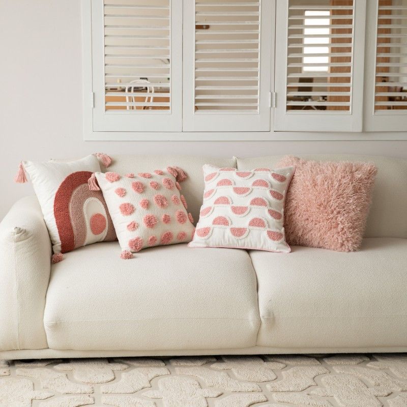 Decorative Tassel Throw Pillow Cover - Modern Pink Polka Dot Square Cushion Cover With Detachable Design For Sofa, Bed, Living Room"_voghion.com